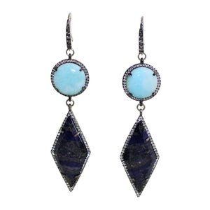 Long Faceted Lapis Lazuli & Laramar Earrings - DIDAJ