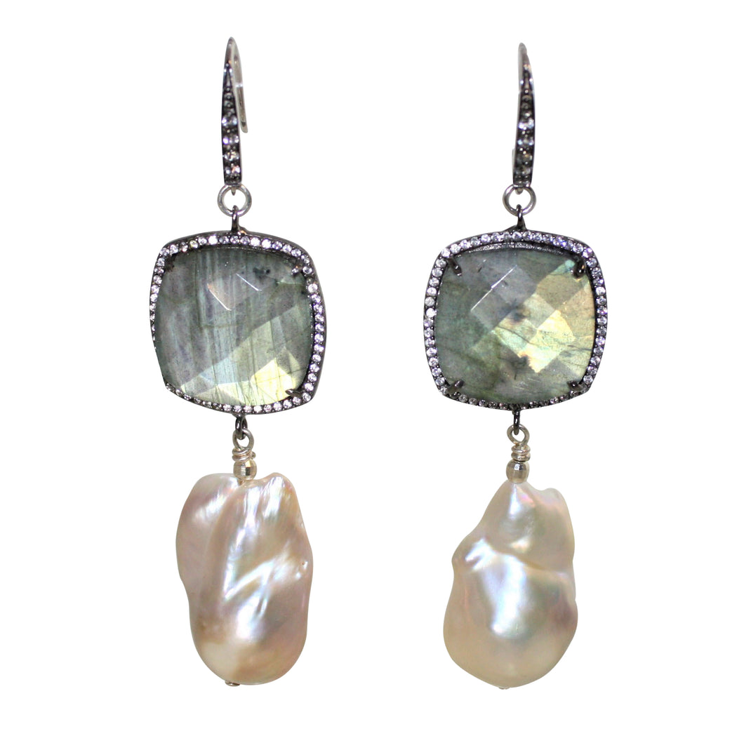 Faceted Labradorite & Baroque Pearl Earrings - DIDAJ