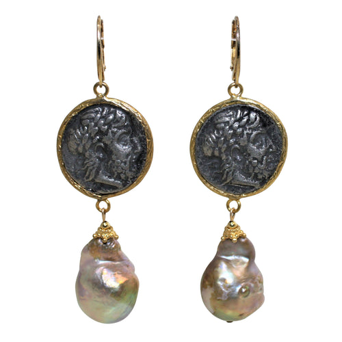 Roman Coin & Natural Baroque Pearl Earrings - DIDAJ