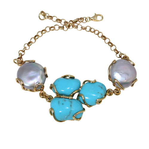 Italian Style Turquoise & Baroque Pearl Link Bracelet - DIDAJ