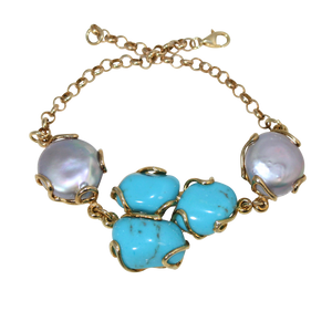 Italian Style Turquoise & Baroque Pearl Link Bracelet - DIDAJ