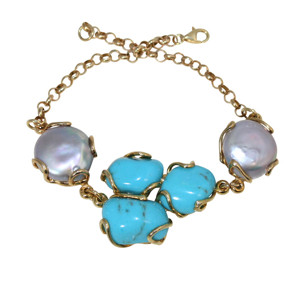 Italian Style Turquoise & Baroque Pearl Link Bracelet - DIDAJ