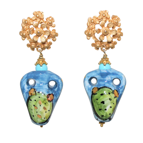 Italian Turquoise & Sicilian Teste Di Moro Ceramic Earrings - DIDAJ