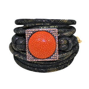 Italian Wrap Leather Bracelet With Stingray in CZ Buckle - DIDAJ