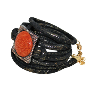 Italian Wrap Leather Bracelet With Stingray in CZ Buckle - DIDAJ