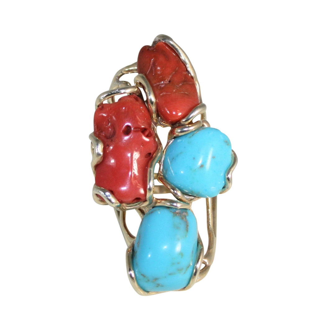 Italian Coral & Turquoise Statement Ring
