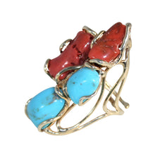 Load image into Gallery viewer, Italian Coral &amp; Turquoise Statement Ring