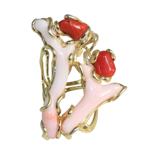 Italian Red & Pink Branch Coral Statement Ring