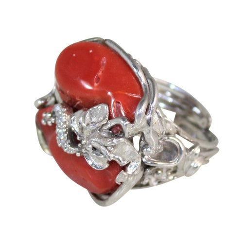 Italian Coral & CZ Cocktail Ring
