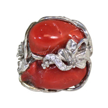 Load image into Gallery viewer, Italian Coral &amp; CZ Cocktail Ring