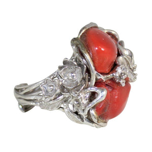 Italian Coral & CZ Cocktail Ring