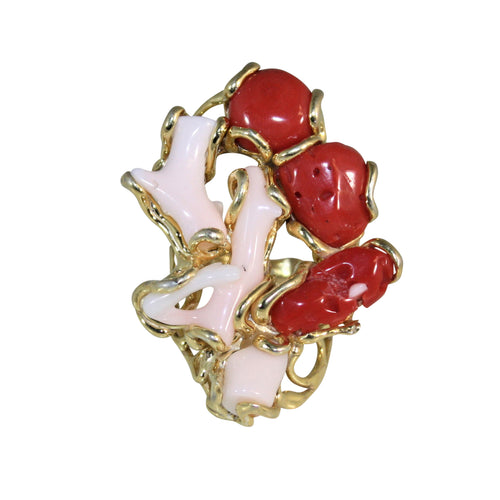 Italian Red & Pink Branch Coral Statement Ring