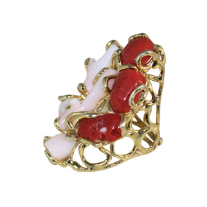 Italian Red & Pink Branch Coral Statement Ring