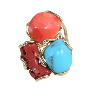 Italian Coral & Turquoise Statement Ring