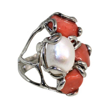 Load image into Gallery viewer, Italian Coral &amp; Baroque Pearl Ring