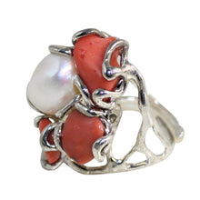Load image into Gallery viewer, Italian Coral &amp; Baroque Pearl Ring