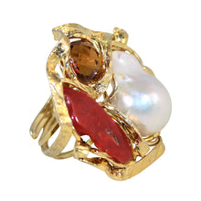 Load image into Gallery viewer, Coral, Citrine &amp; Baroque Pearl Ring
