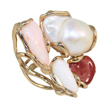 Load image into Gallery viewer, Italian 3 Color Coral &amp; Baroque Pearl Statement Ring