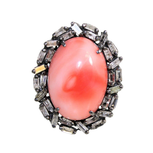 Italian Coral & Diamond Cocktail Ring