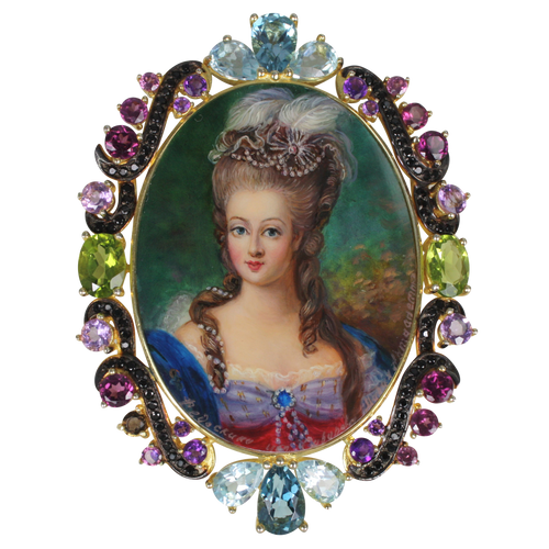 Marie Antoinette Russian Hand Painted FEDOSKINO MOP Brooch or Pendant - DIDAJ