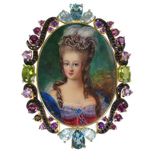 Marie Antoinette Russian Hand Painted FEDOSKINO MOP Brooch or Pendant - DIDAJ