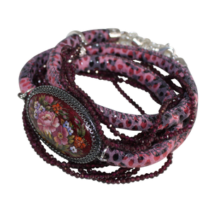 Italian Wrap Leather Bracelet With Russian Finift & Rhodolite Garnet - DIDAJ