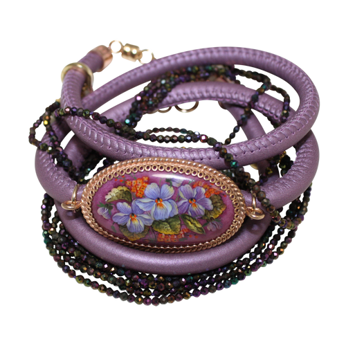 Italian Wrap Leather Bracelet With Russian Finift & Mystic Lavender Spinel - DIDAJ