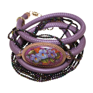 Italian Wrap Leather Bracelet With Russian Finift & Mystic Lavender Spinel - DIDAJ