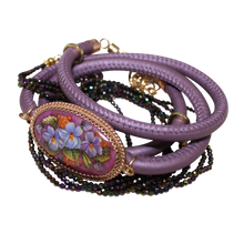 Load image into Gallery viewer, Italian Wrap Leather Bracelet With Russian Finift &amp; Mystic Lavender Spinel - DIDAJ