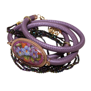 Italian Wrap Leather Bracelet With Russian Finift & Mystic Lavender Spinel - DIDAJ