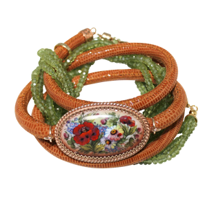 Italian Wrap Leather Bracelet With Russian Finift & Peridot - DIDAJ