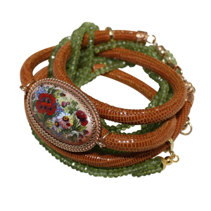 Italian Wrap Leather Bracelet With Russian Finift & Peridot - DIDAJ