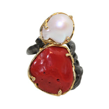 Load image into Gallery viewer, Italian Coral &amp; Baroque Pearl Statement Ring - DIDAJ