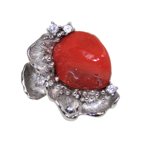 Italian Coral & CZ Cocktail Ring - DIDAJ