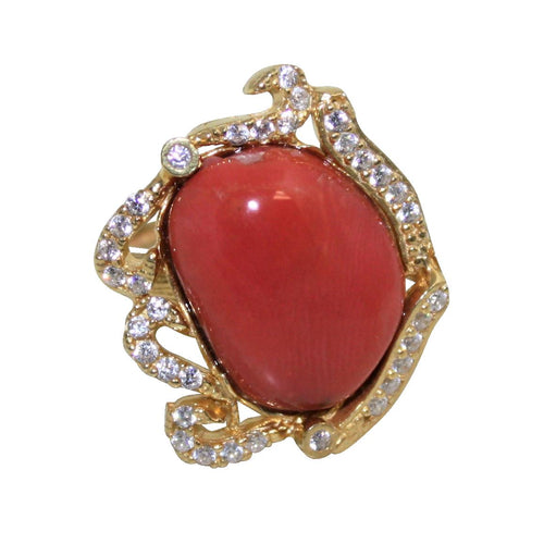 Italian Coral & CZ Cocktail Ring - DIDAJ