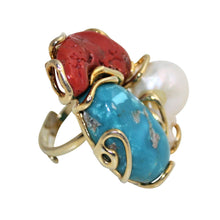 Load image into Gallery viewer, Italian Coral, Turquoise &amp; Baroque Pearl Statement Ring - DIDAJ