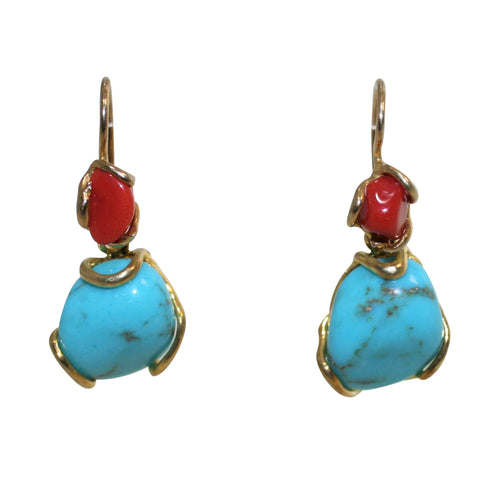 Italian Coral & Turquoise Earrings - DIDAJ