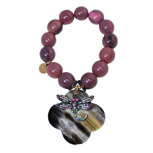 Buffalo Horn Bracelet With Lacquer Buffalo Horn Flower Charms - DIDAJ