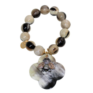 Buffalo Horn Bracelet With Lacquer Buffalo Horn Flower Charms - DIDAJ