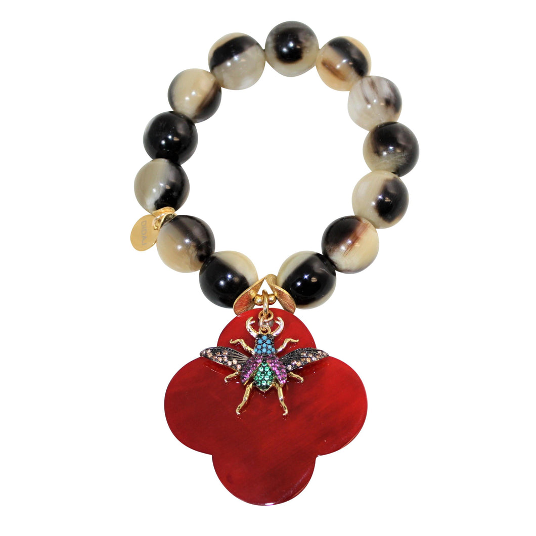 Buffalo Horn Bracelet With Lacquer Buffalo Horn Flower Charms - DIDAJ