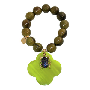 Buffalo Horn Bracelet With Lacquer Buffalo Horn Flower Charms - DIDAJ