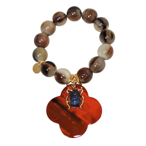 Buffalo Horn Bracelet With Lacquer Buffalo Horn Flower Charms - DIDAJ