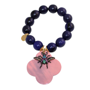 Buffalo Horn Bracelet With Lacquer Buffalo Horn Flower Charms - DIDAJ