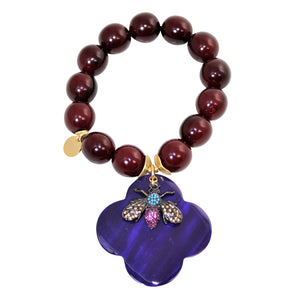 Buffalo Horn Bracelet With Lacquer Buffalo Horn Flower Charms - DIDAJ