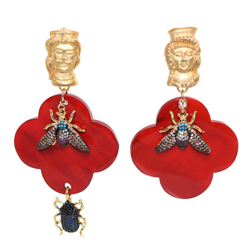 Buffalo Horn Flower Style Lacquered Earrings - DIDAJ