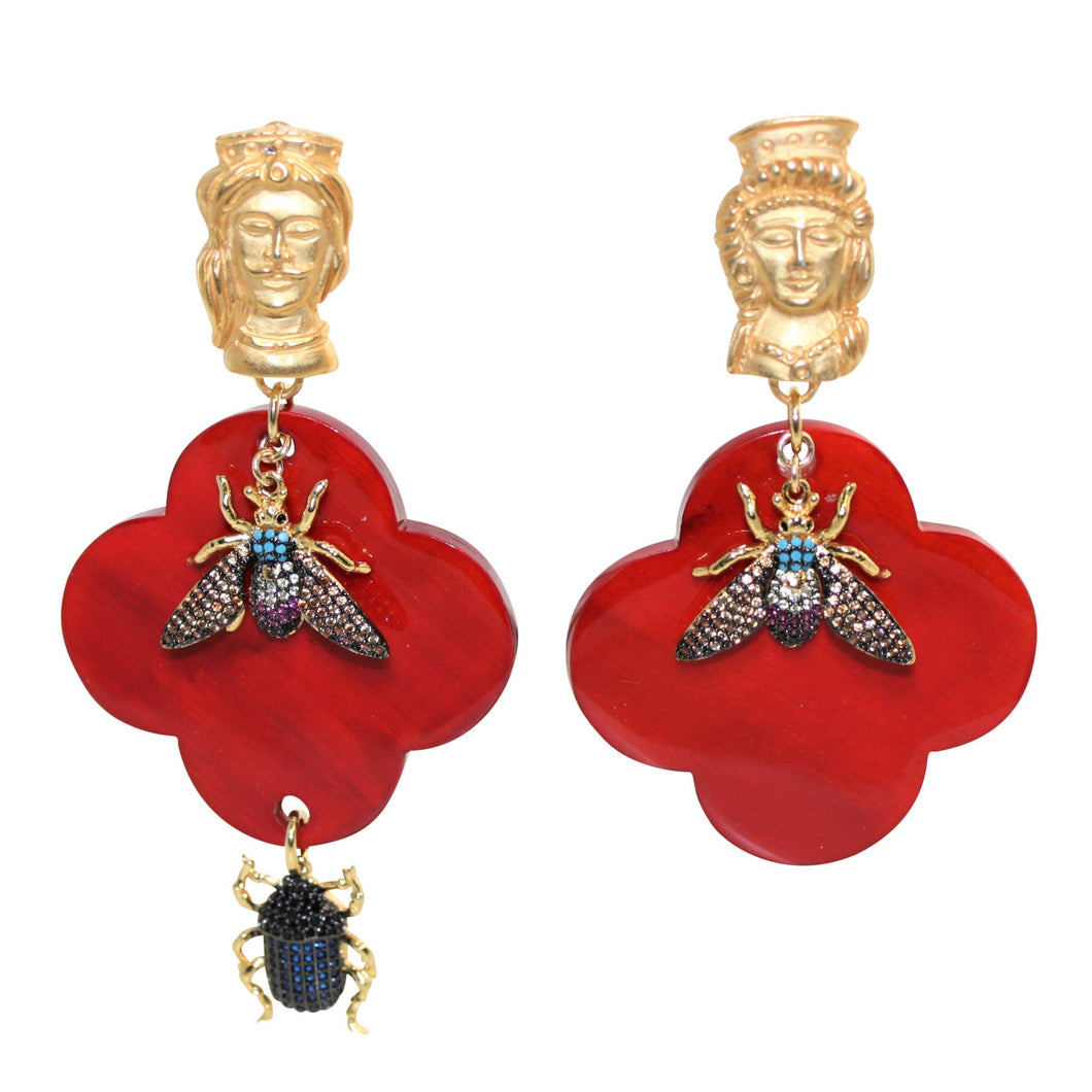 Buffalo Horn Flower Style Lacquered Earrings - DIDAJ