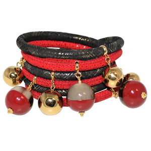 Italian Wrap Leather Bracelet With Lacquer Buffalo Horn Charms - DIDAJ