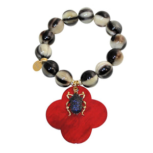 Buffalo Horn Bracelet With Lacquer Buffalo Horn Flower Charms - DIDAJ