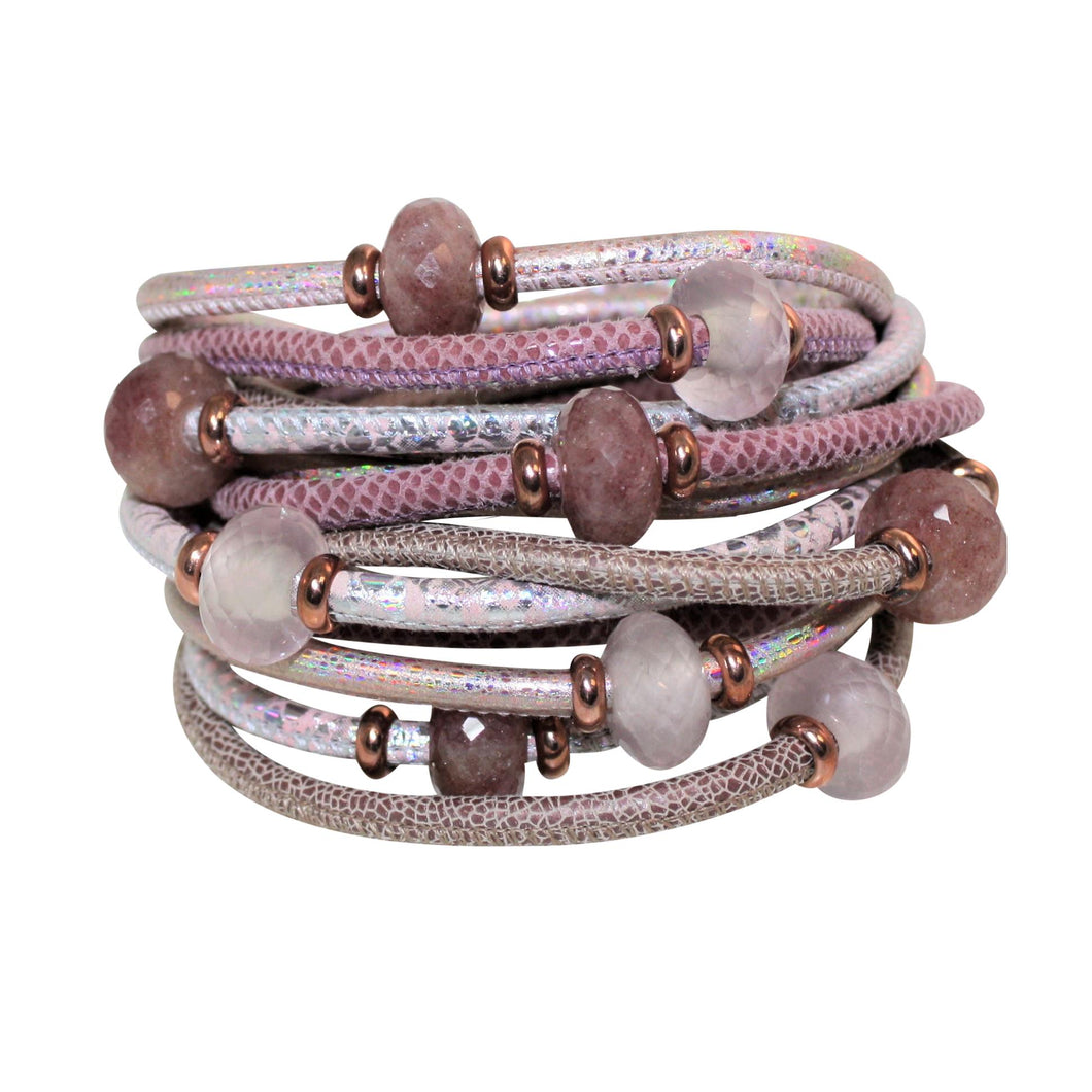 Italian Wrap Leather Bracelet With Gemstones & Mother of Pearl - DIDAJ