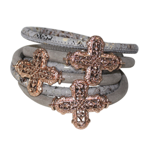 Italian Wrap Leather Bracelet With Crosses - DIDAJ